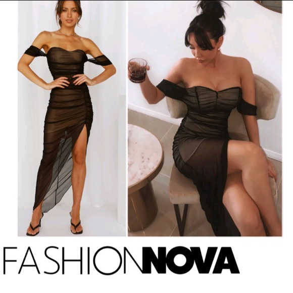Fashion Nova Dresses & Skirts - NWT Fashion Nova Feeling Ruched Mesh Maxi Dress - Black/combo